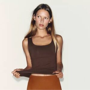 Zara Olive Brown Scoop Neck Tank Top